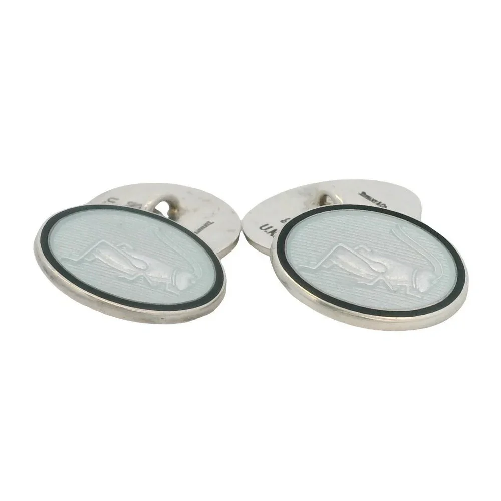 Tiffany & Co 925 Sterling Silver and Enamel Rare Blue Grasshopper Oval Cufflinks